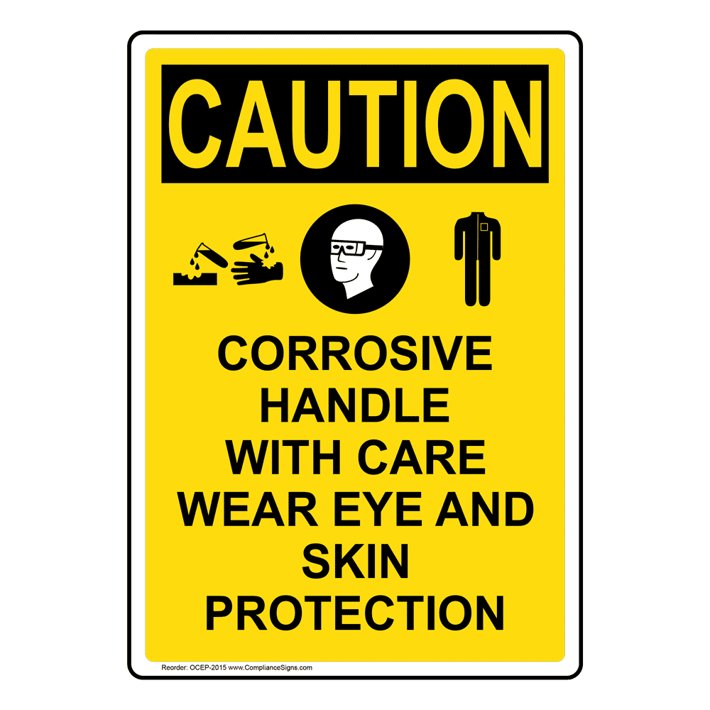 Portrait OSHA CAUTION Corrosive Handle With Sign With Symbol OCEP-2015