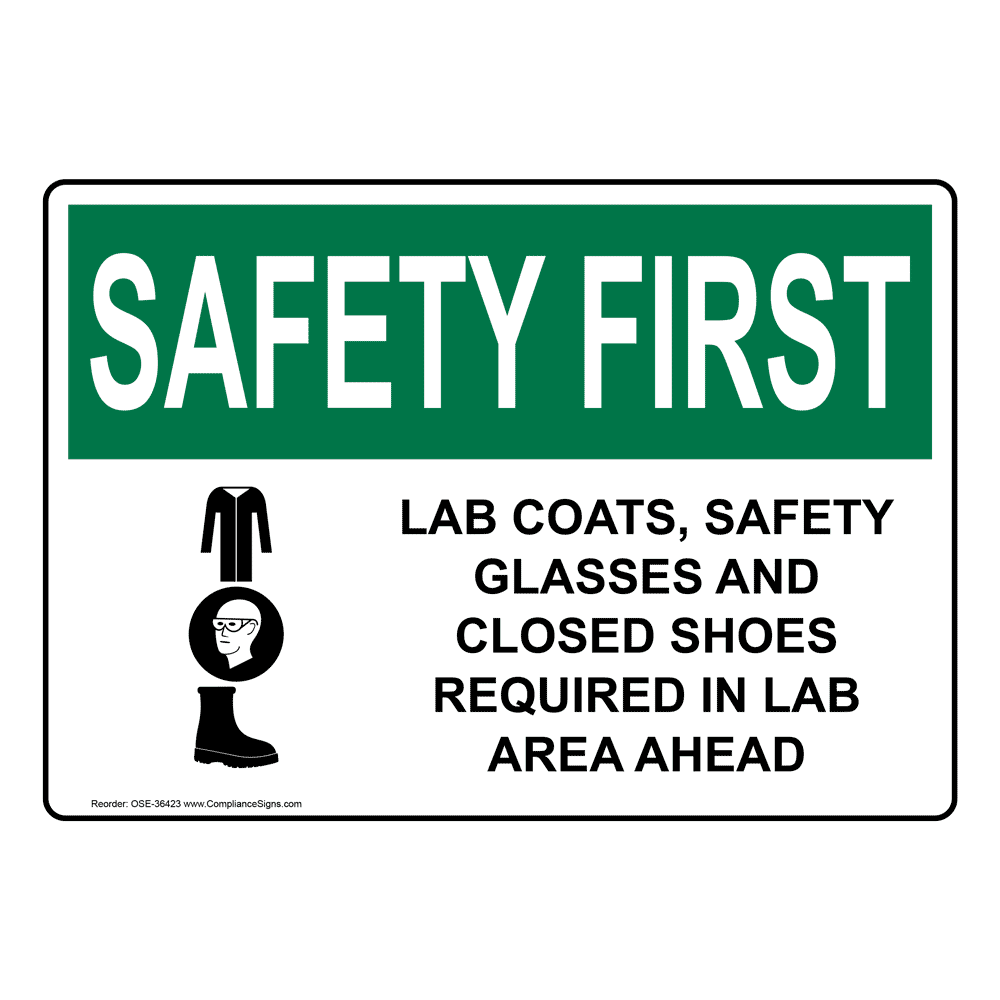 OSHA Lab Coats, Safety Glasses And Sign With Symbol OSE36423
