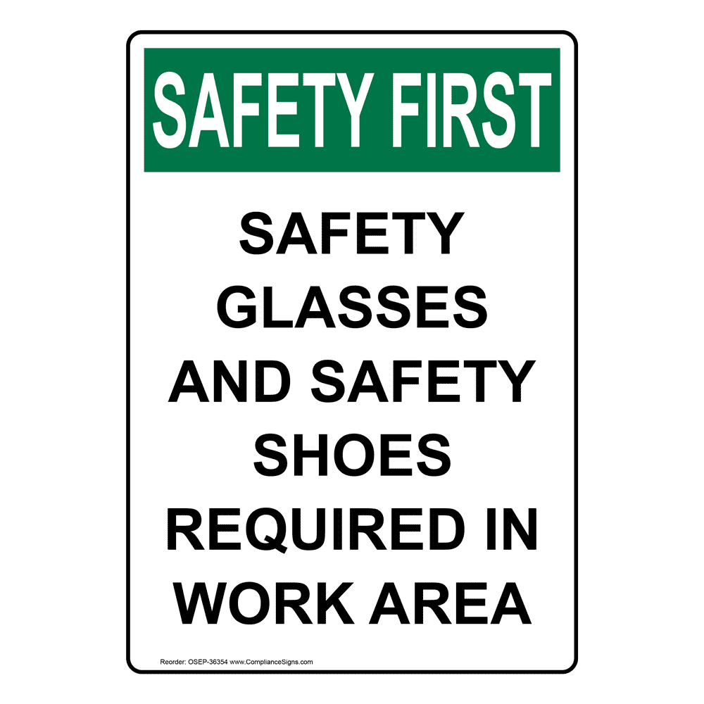 Portrait OSHA Safety Glasses And Safety Shoes Sign OSEP36354