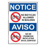 OSHA NOTICE No Bicycles Allowed In Building Bilingual Sign ONB-9533