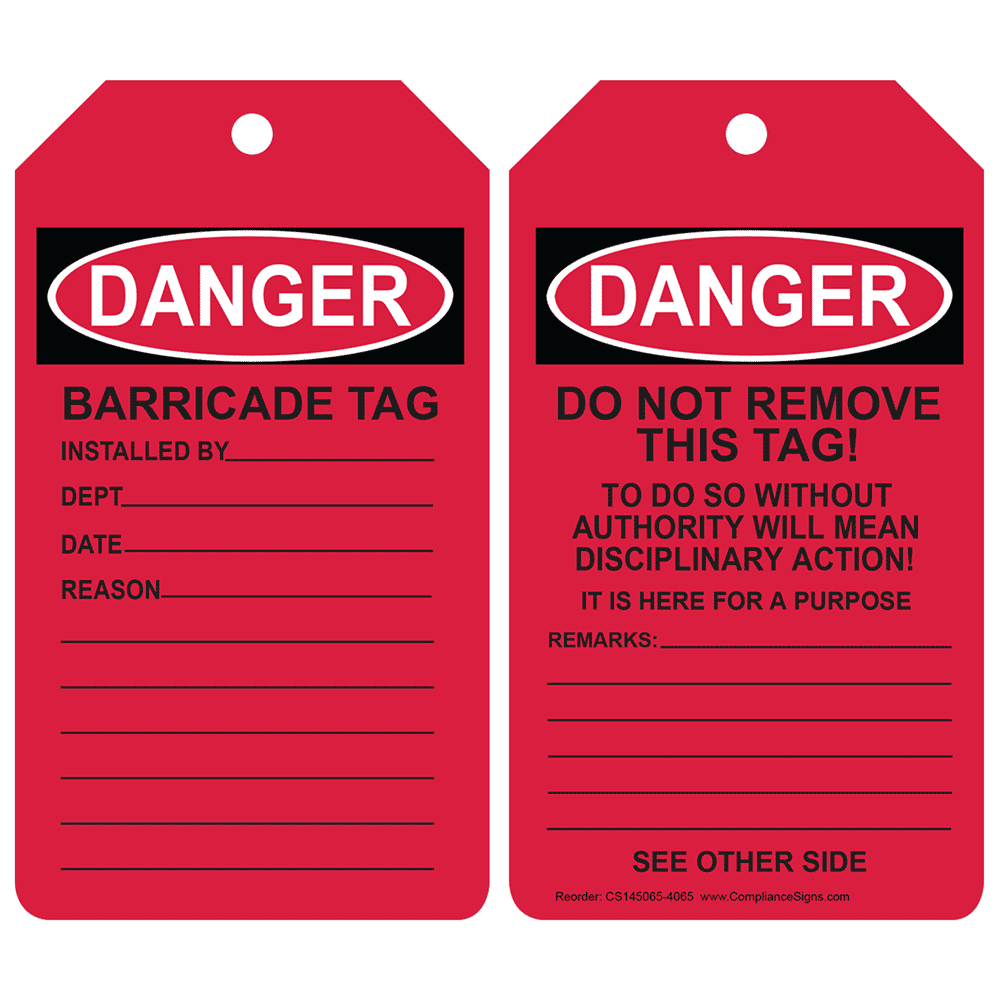 Barricade Tag SBTAR128,100PK Details about  / OSHA Danger//Peligro Safety Tags Tags By-The-Roll