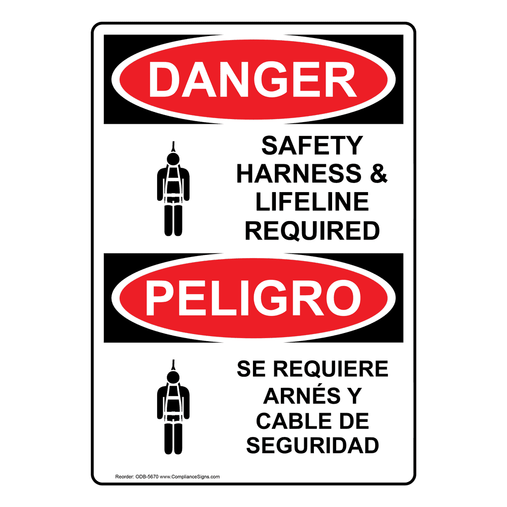 Portrait OSHA Safety Harness And Lifeline Sign With Symbol ODEP5670