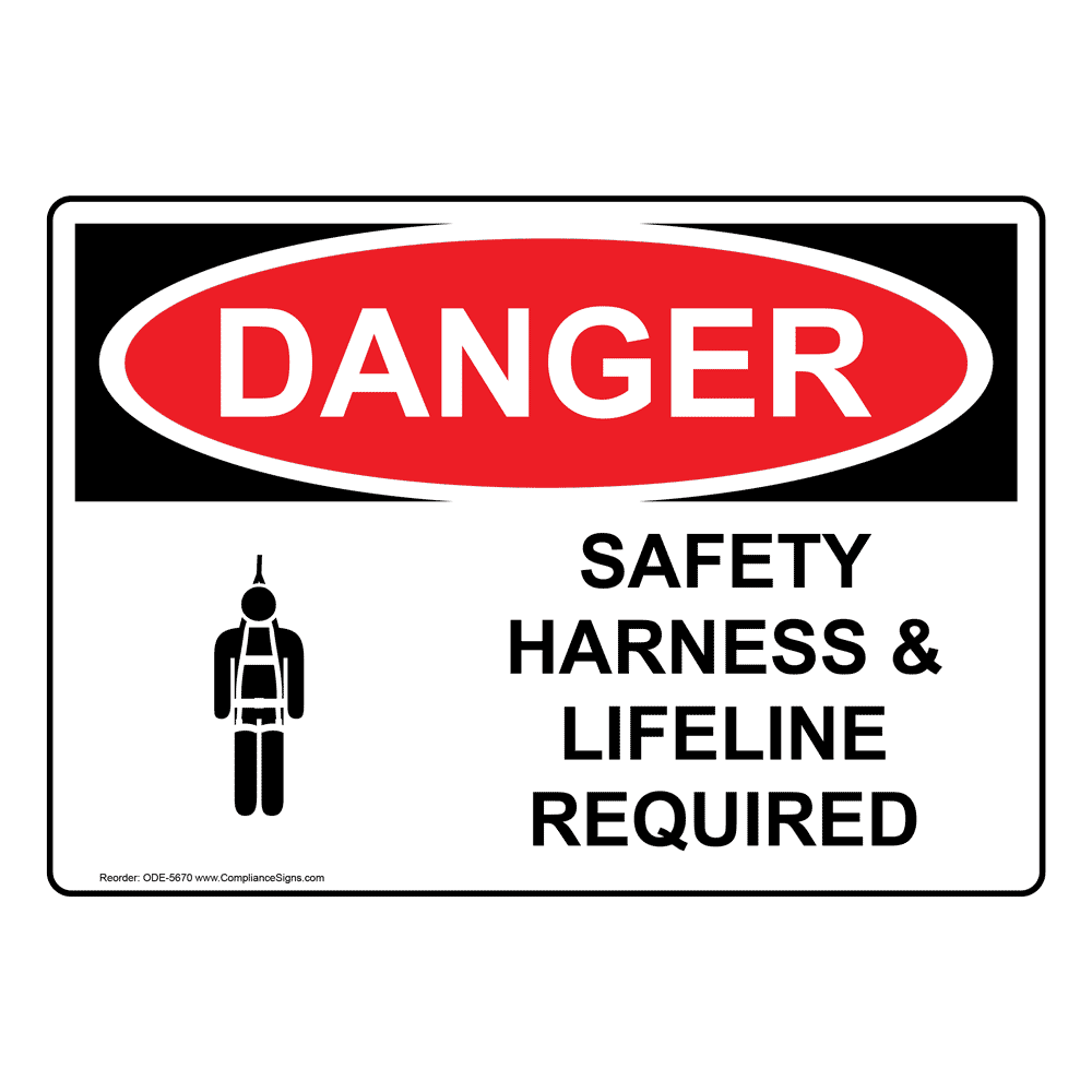 Portrait OSHA Safety Harness And Lifeline Sign With Symbol ODEP5670