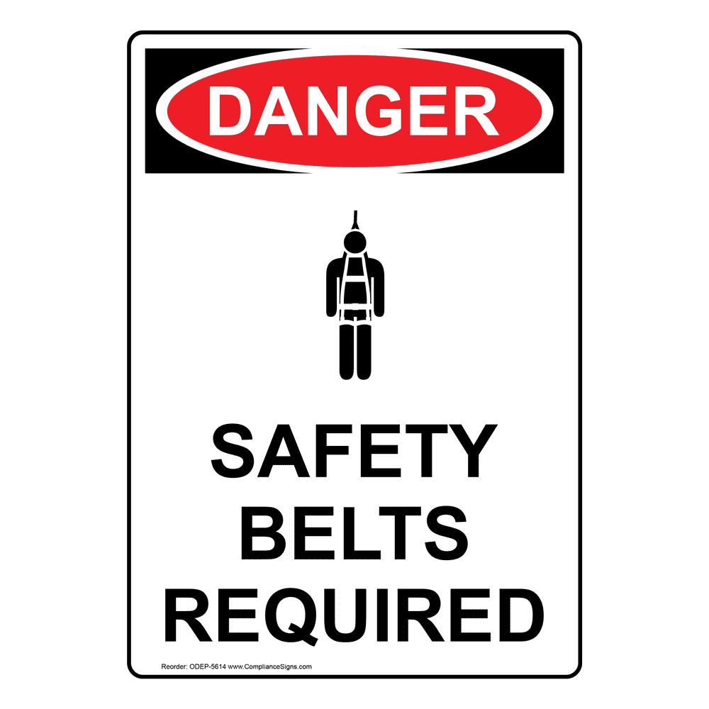 Portrait OSHA Safety Harness Required Sign With Symbol ODEP5675