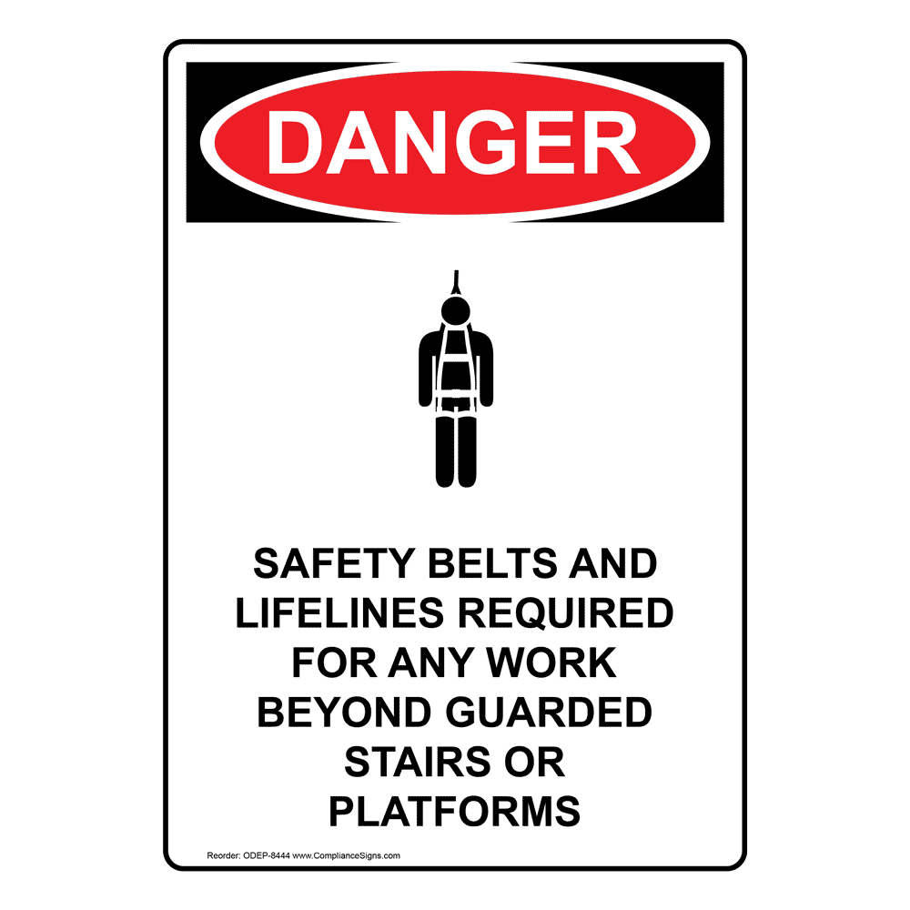Portrait OSHA Safety Harness Required Sign With Symbol ODEP5675