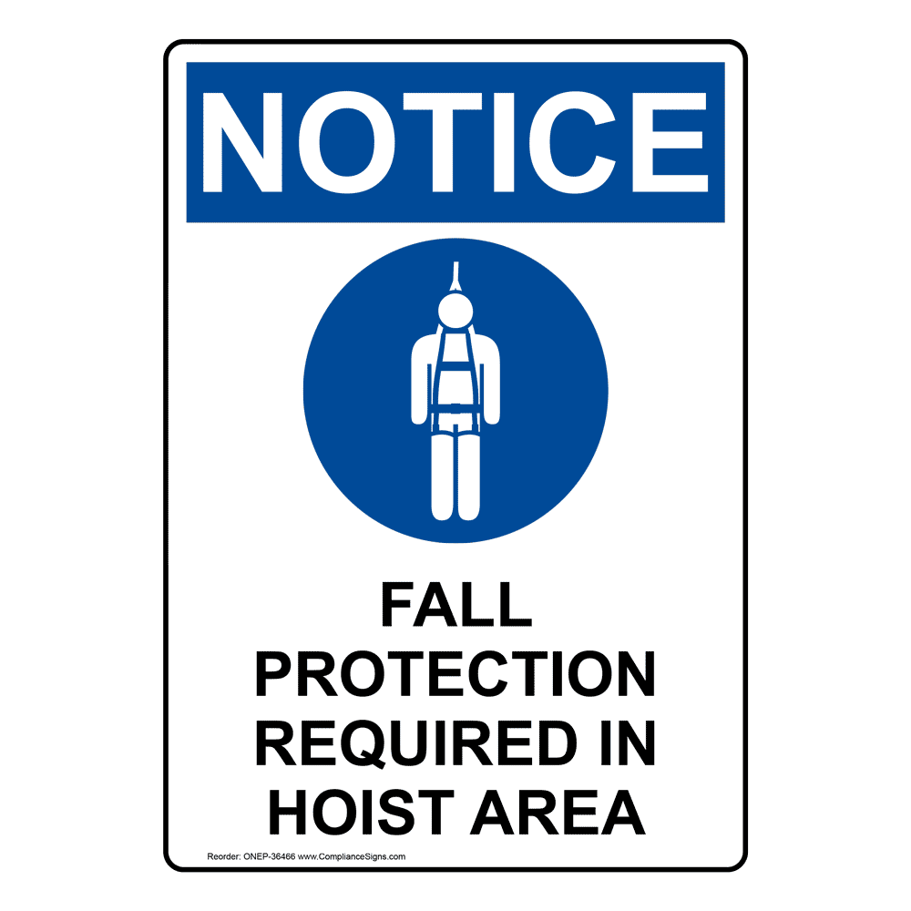 Portrait OSHA Fall Protection Required Sign With Symbol ONEP36467