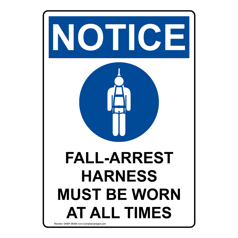 Portrait OSHA FallArrest Harness Sign With Symbol ONEP36469