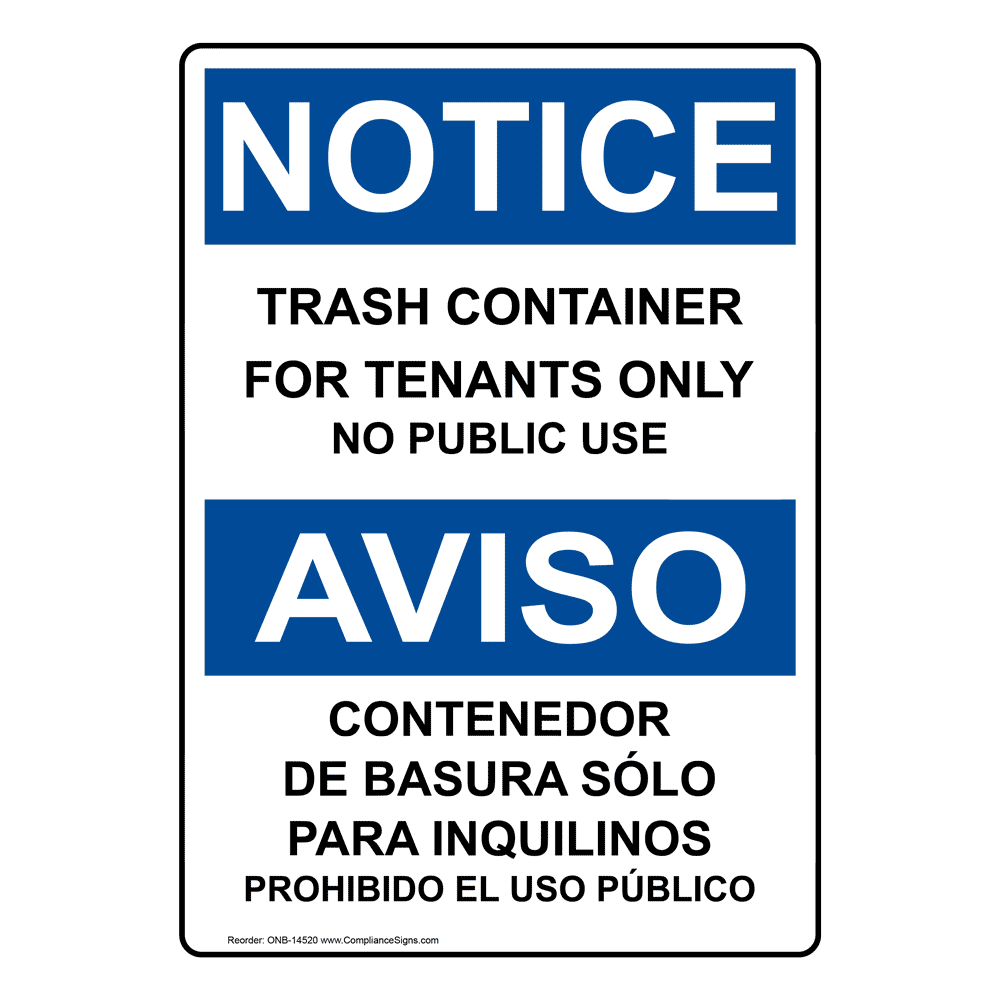 OSHA NOTICE Compactable Trash Only Bilingual Sign ONB1745