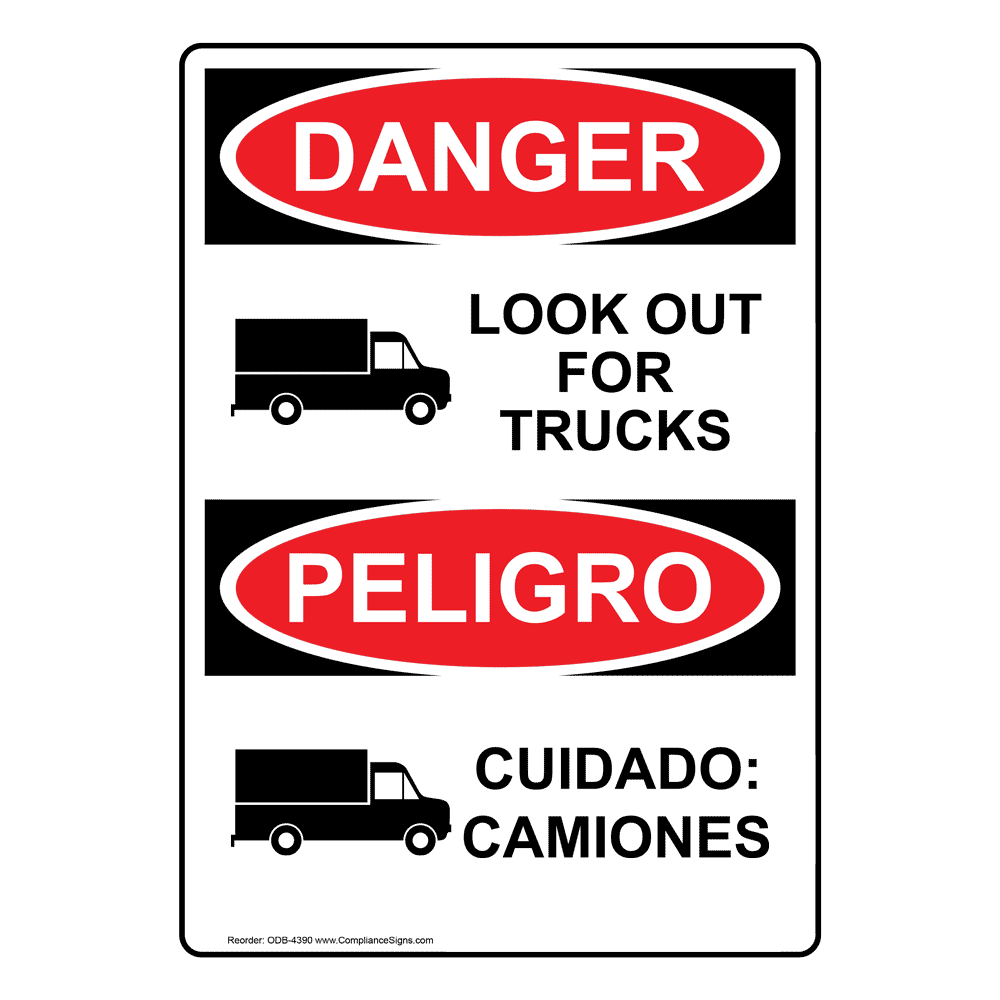 OSHA WARNING Chock Wheels Of Truck Or Trailer Bilingual Sign OWB1685