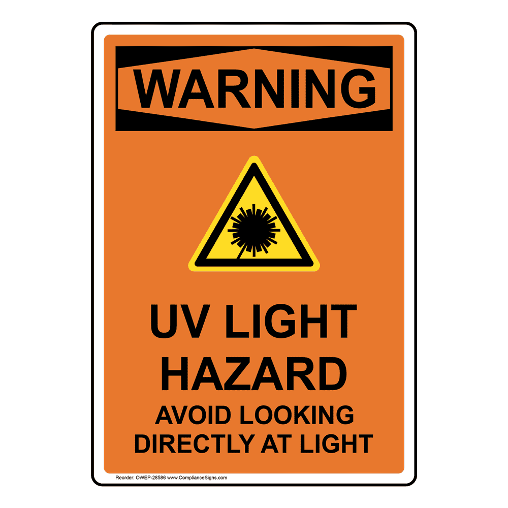Portrait OSHA UV Light Hazard Avoid Sign With Symbol OWEP28586