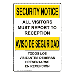OSHA SECURITY NOTICE Visitors Must Report Bilingual Sign OUB-1235