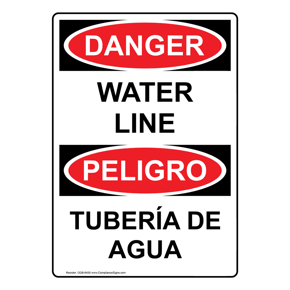 Portrait OSHA DANGER Water Line Sign ODEP6450 Pipeline Utility Water