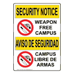 OSHA SECURITY NOTICE Weapon Free Campus Bilingual Sign OUB-16321