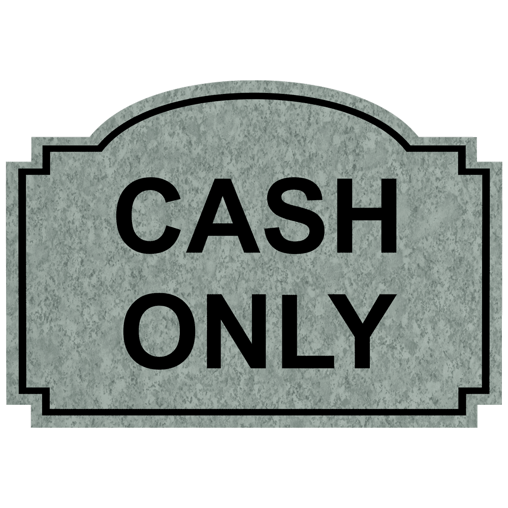 Platinum Marble Engraved CASH ONLY Sign EGRE-15752_Black_on_PlatinumMarble