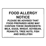 Food Allergy Notice Sign NHE-15660 Safe Food Handling