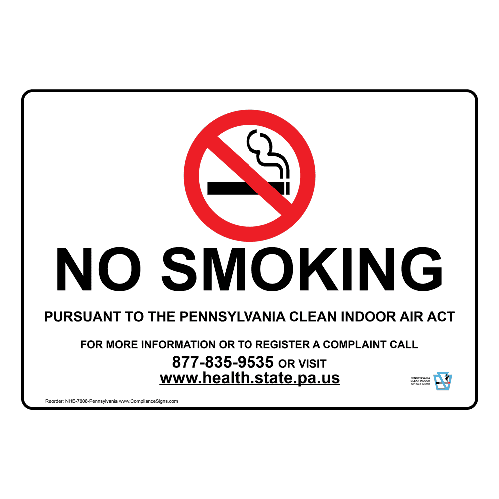 Pennsylvania No Smoking Clean Indoor Air Act Sign NHE-7808-Pennsylvania