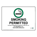 Smoking Permitted For Info Or Complaint Sign NHE-7822-Pennsylvania
