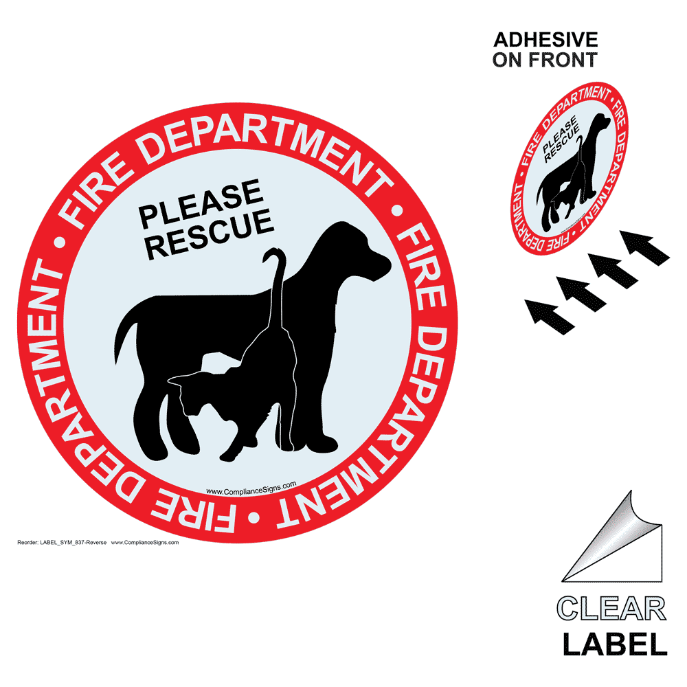 In Case Of Fire Dog Cat Label LABEL-SYM-835 Pets / Pet Waste In Case Of Fire Please Rescue Dog