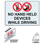 No Hand Held Devices While Driving Label NHE-25782 Cell Phones