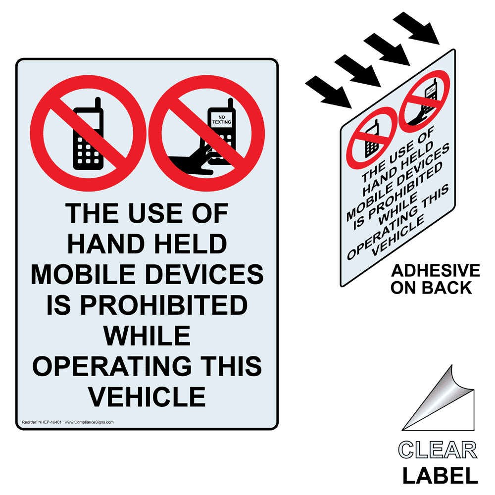 Use Of Hand Held Devices Prohibited Operating Vehicle Label NHE16401