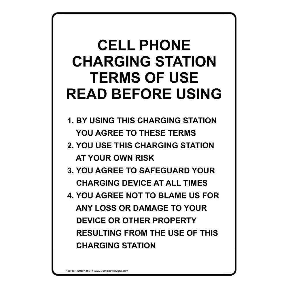 Portrait Cell Phone Charging Station Terms Of Sign NHEP35217