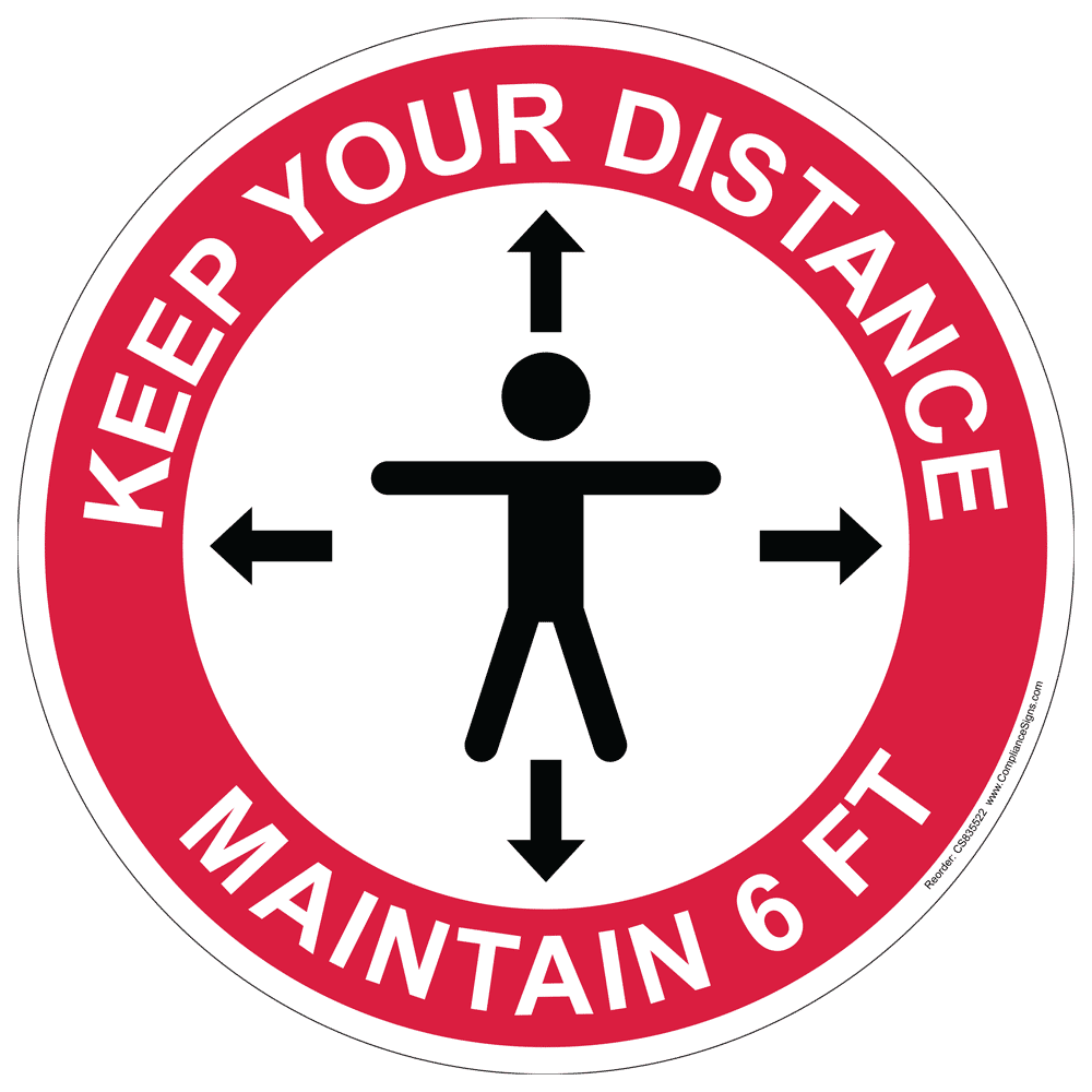 White Keep Your Distance Maintain 6 Ft Floor Label CS835522