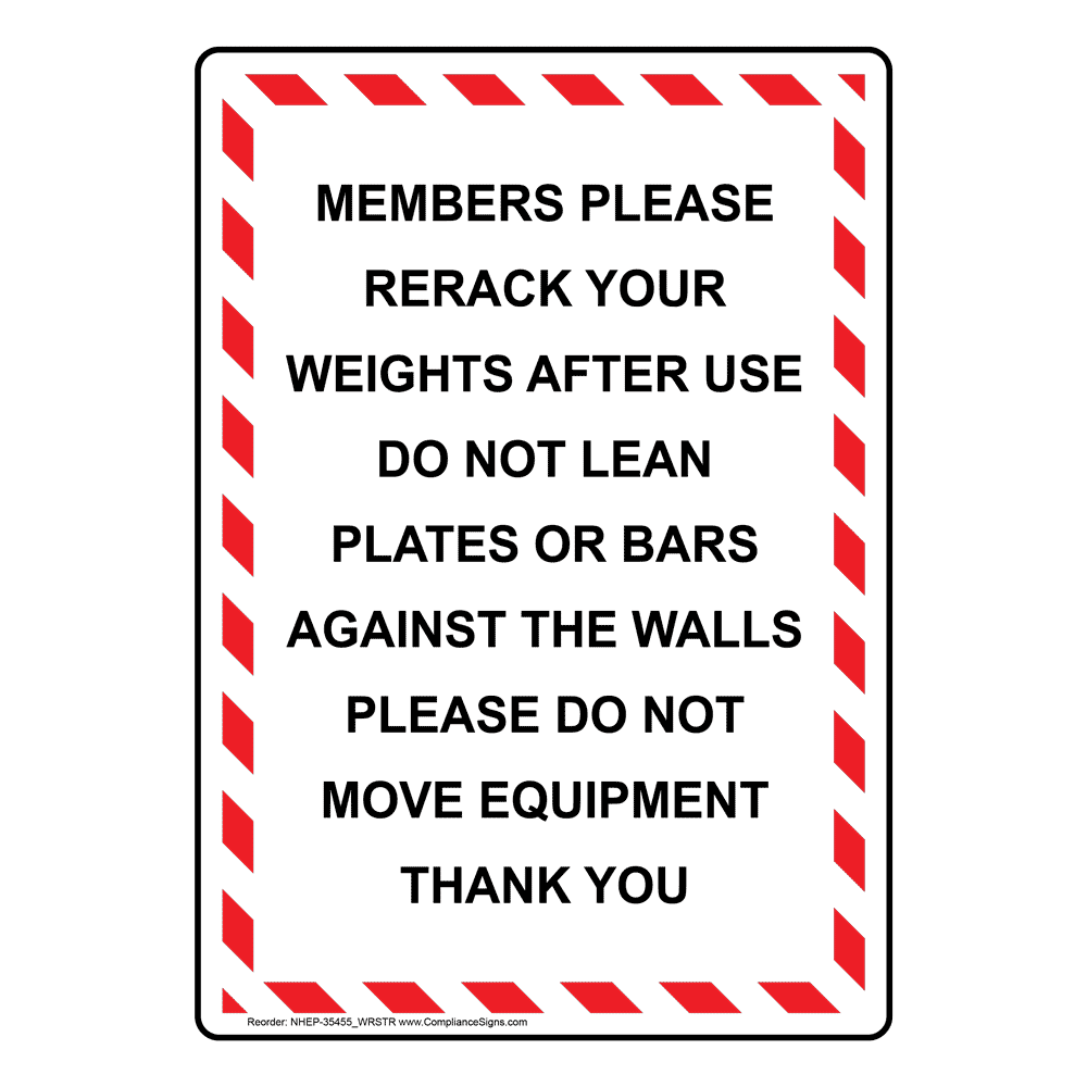 Portrait Members Please Rerack Your Weights Sign NHEP35455_WRSTR