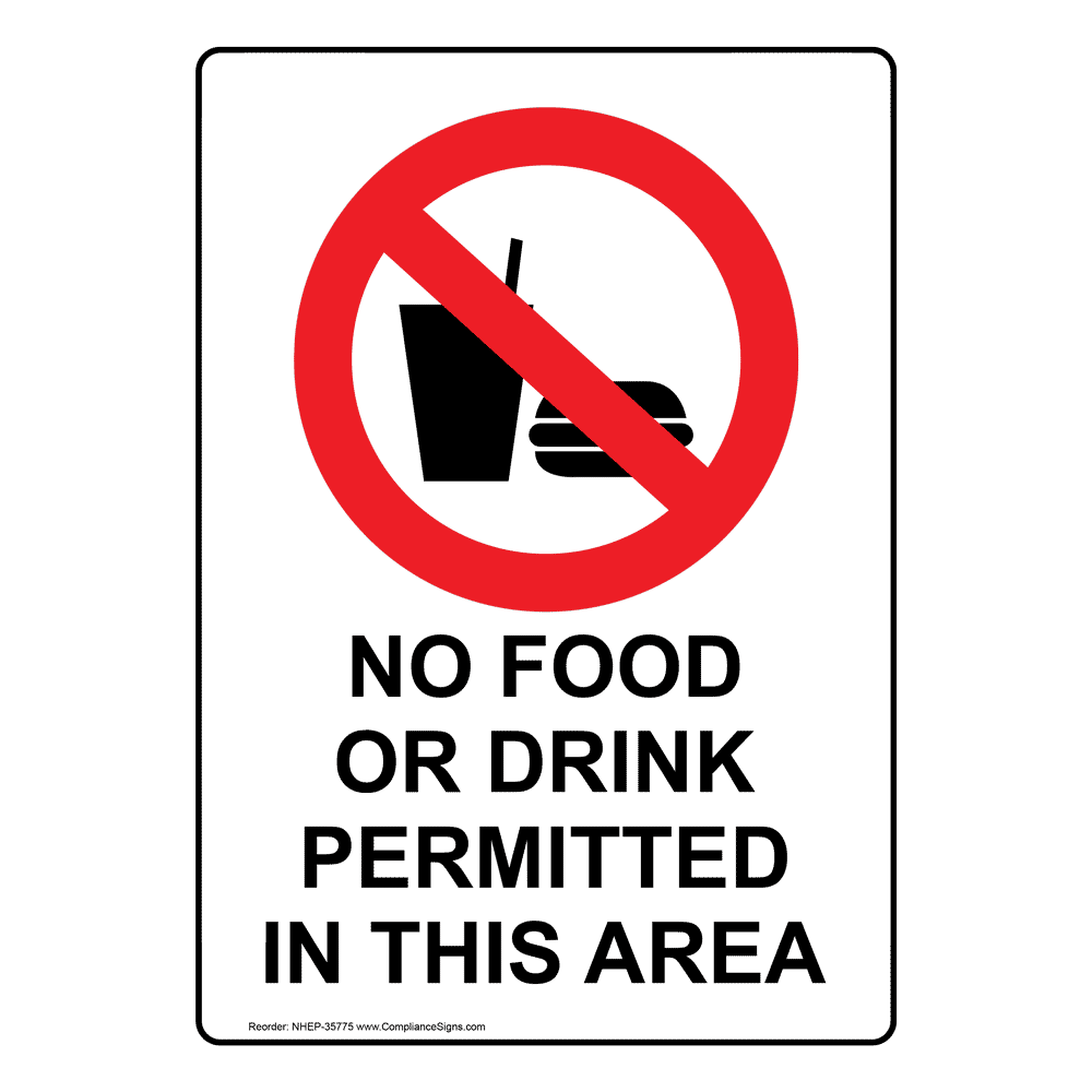Portrait No Food Or Drink In Areas Sign With Symbol NHEP35771