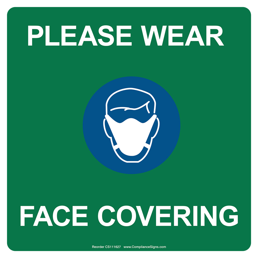 Green Please Wear Face Covering Carpet Label CS111627
