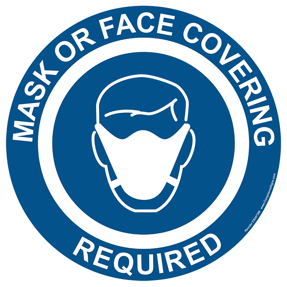 Blue Mask Or Face Covering Required Pavement Label CS247399