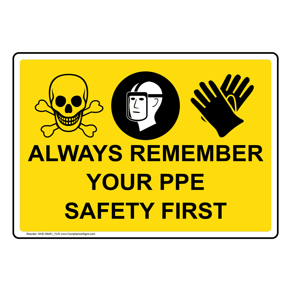 Always Remember Your PPE Safety First Sign With Symbol NHE36491_YLW