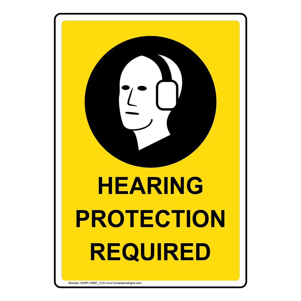 Hearing Protection Required Sign With Symbol NHE19687_YLW