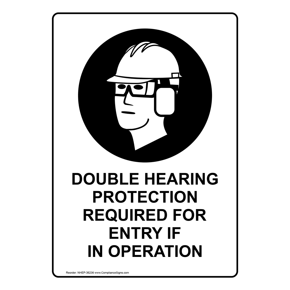 Portrait Double Hearing Protection Sign With Symbol NHEP36236