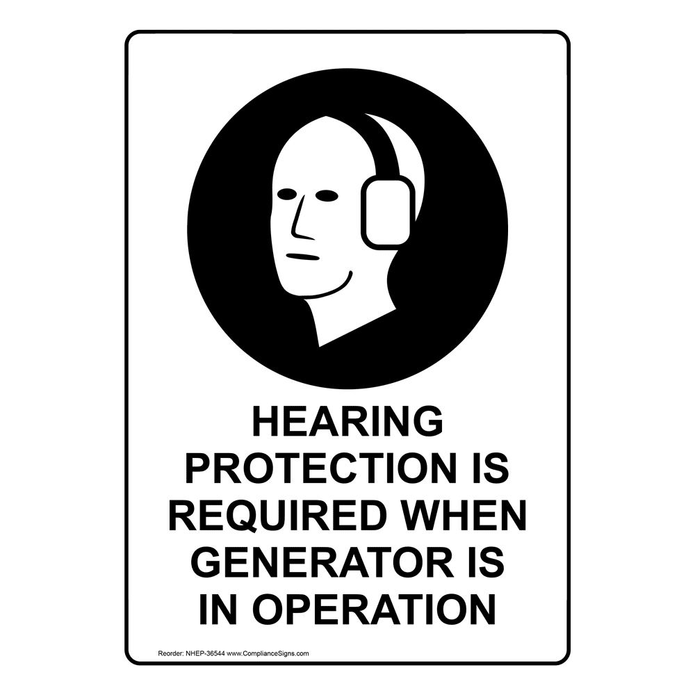 Portrait Hearing Protection Is Required Sign With Symbol NHEP36544