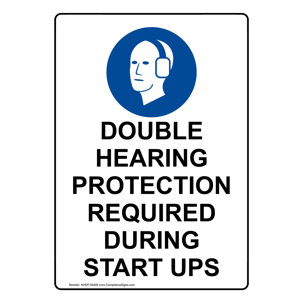 Double Hearing Protection Required Sign With Symbol NHE50408