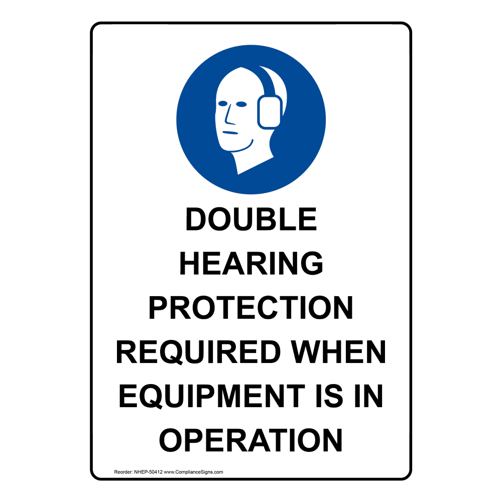 Portrait Double Hearing Protection Sign With Symbol NHEP50412