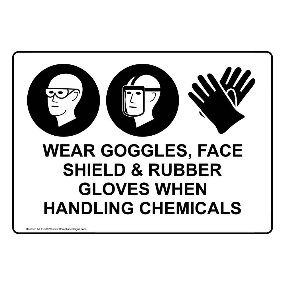 Wear Goggles, Face Shield & Rubber Sign With Symbol NHE-36379