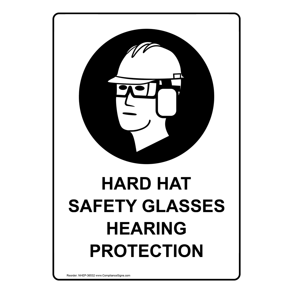 Portrait Hard Hat Safety Glasses Sign With Symbol NHEP-36533