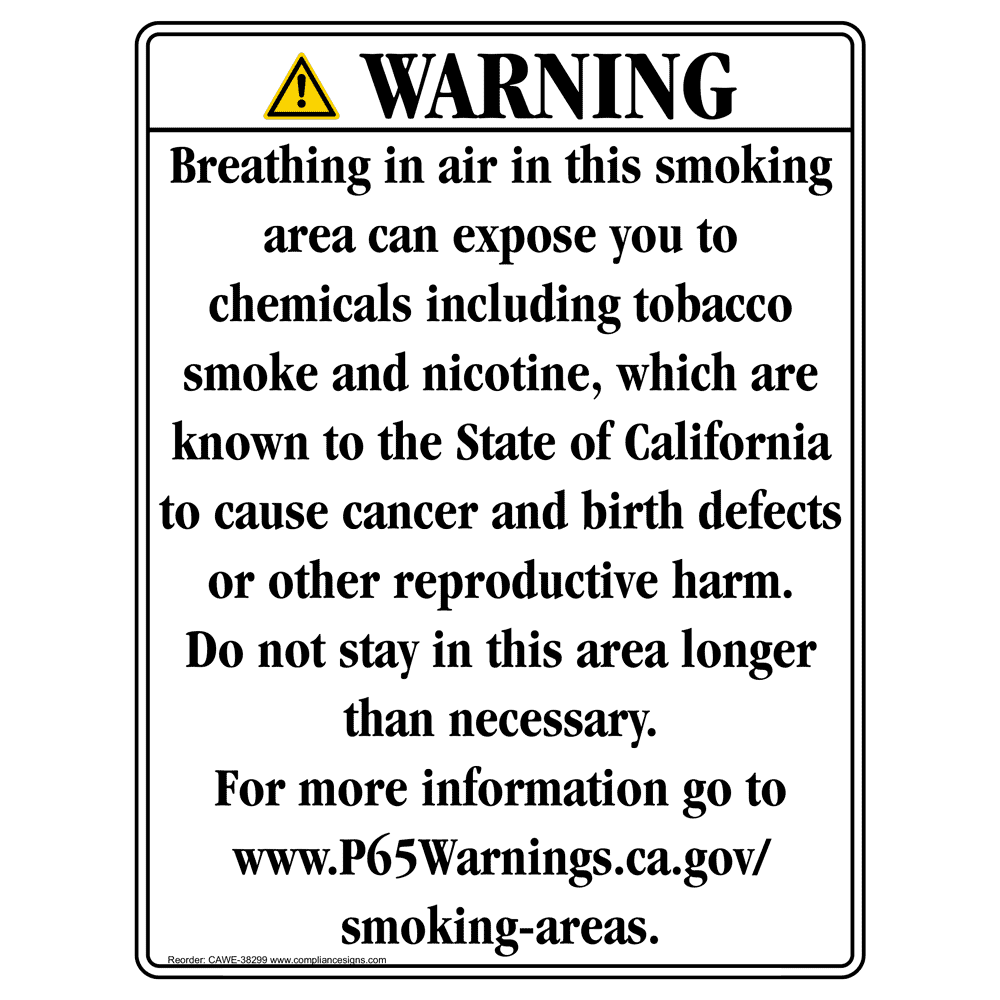 California Prop 65 Smoking Warning Sign CAWE-38299