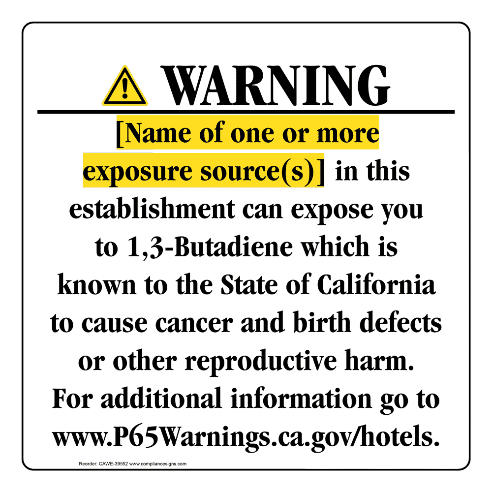 California Prop 65 Hotel Warning Sign CAWE-39552