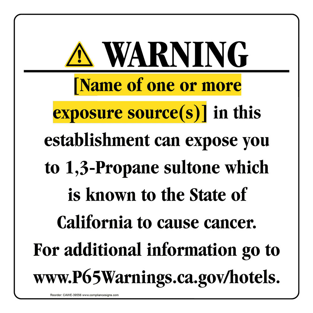 California Prop 65 Hotel Warning Sign CAWE-39556