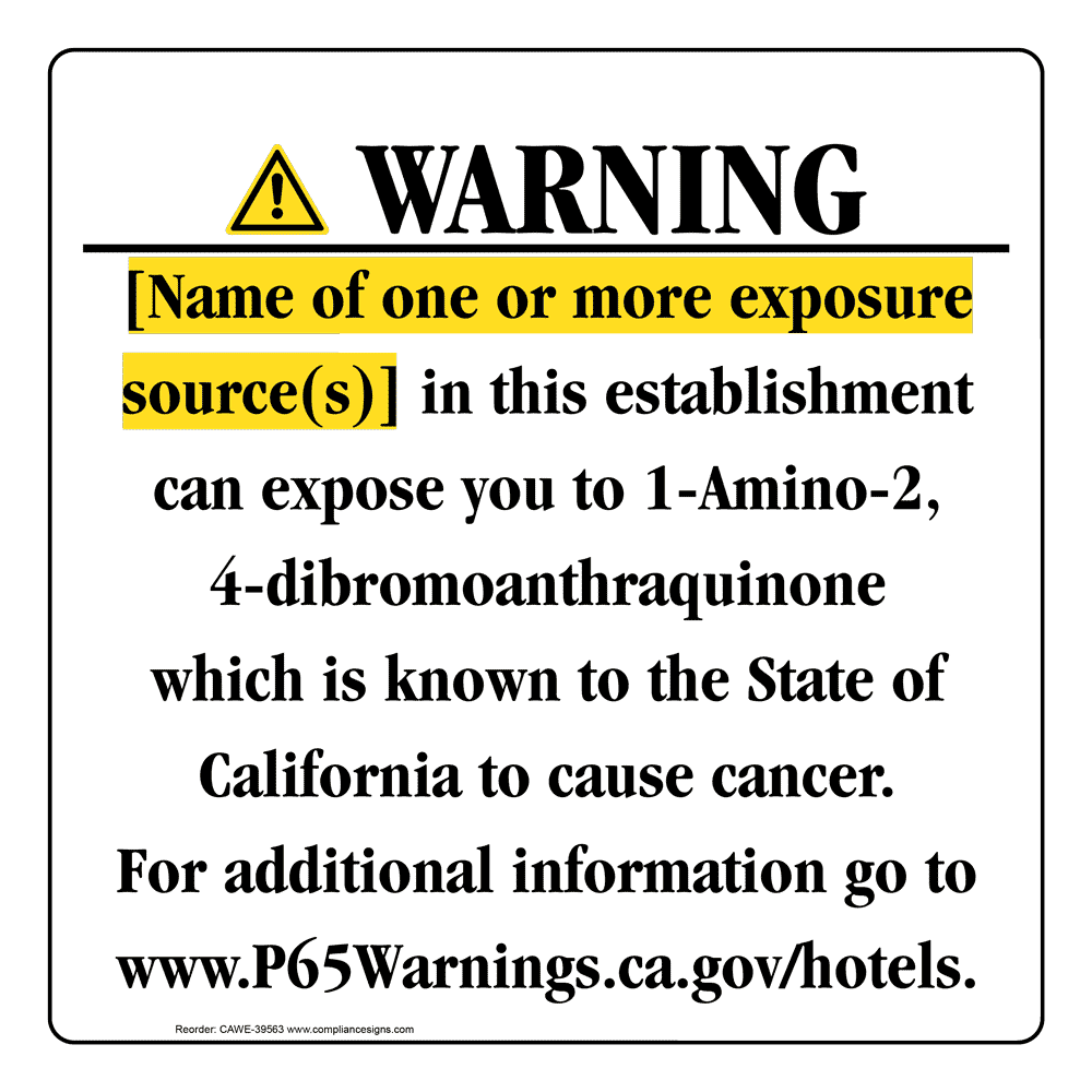 California Prop 65 Hotel Warning Sign CAWE-39563