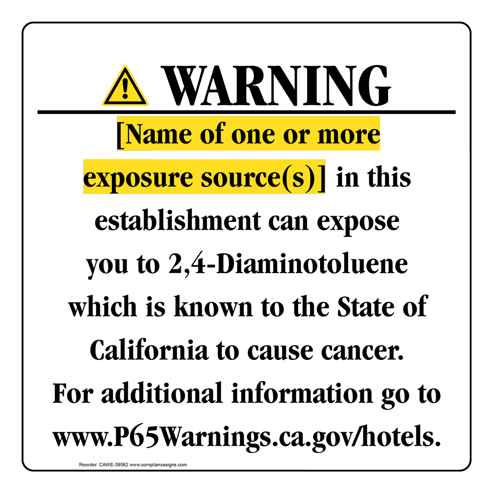 California Prop 65 Hotel Warning Sign CAWE-39582
