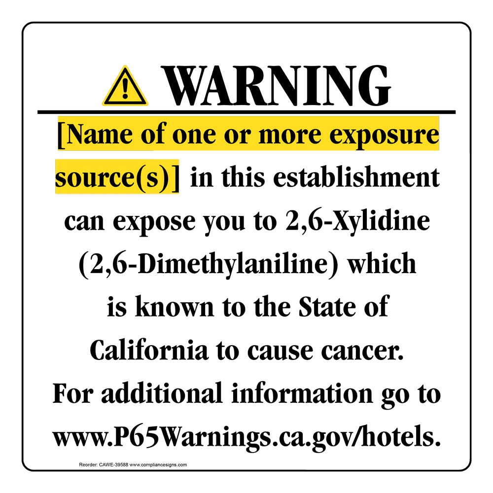 California Prop 65 Hotel Warning Sign CAWE-39588