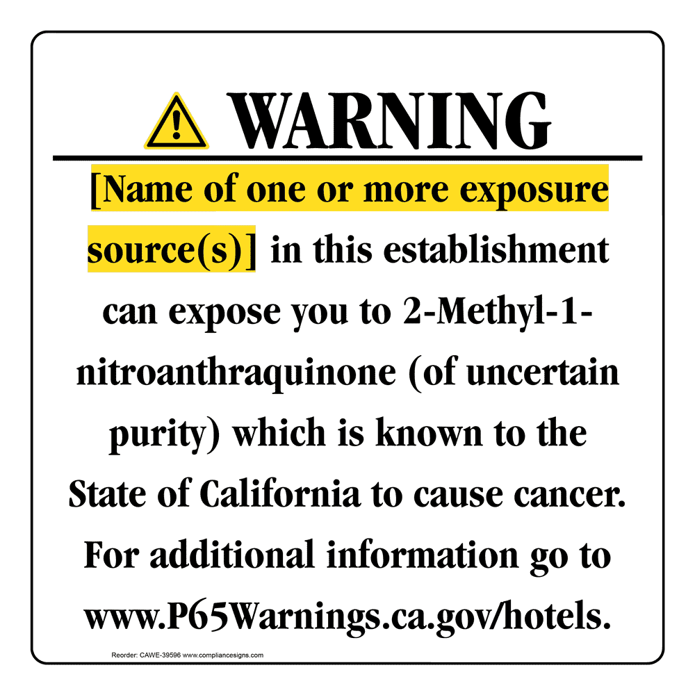 California Prop 65 Hotel Warning Sign CAWE-39596