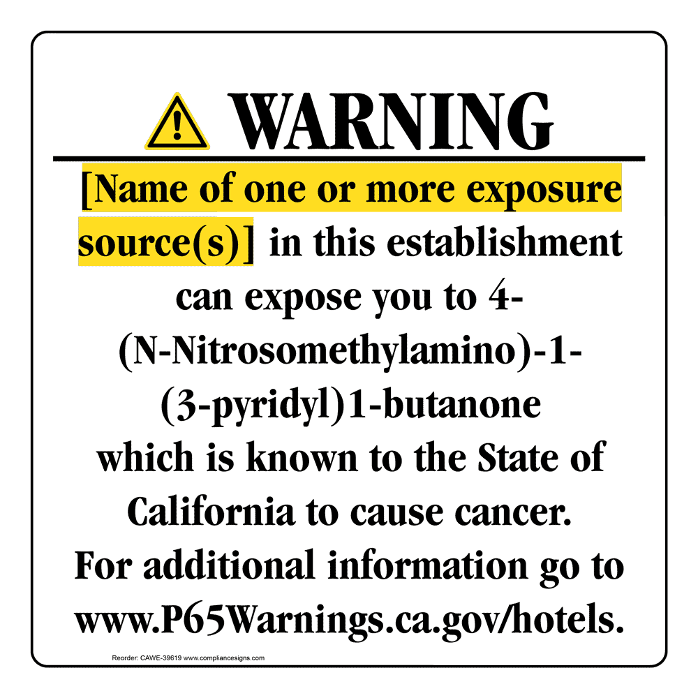 California Prop 65 Hotel Warning Sign CAWE-39619