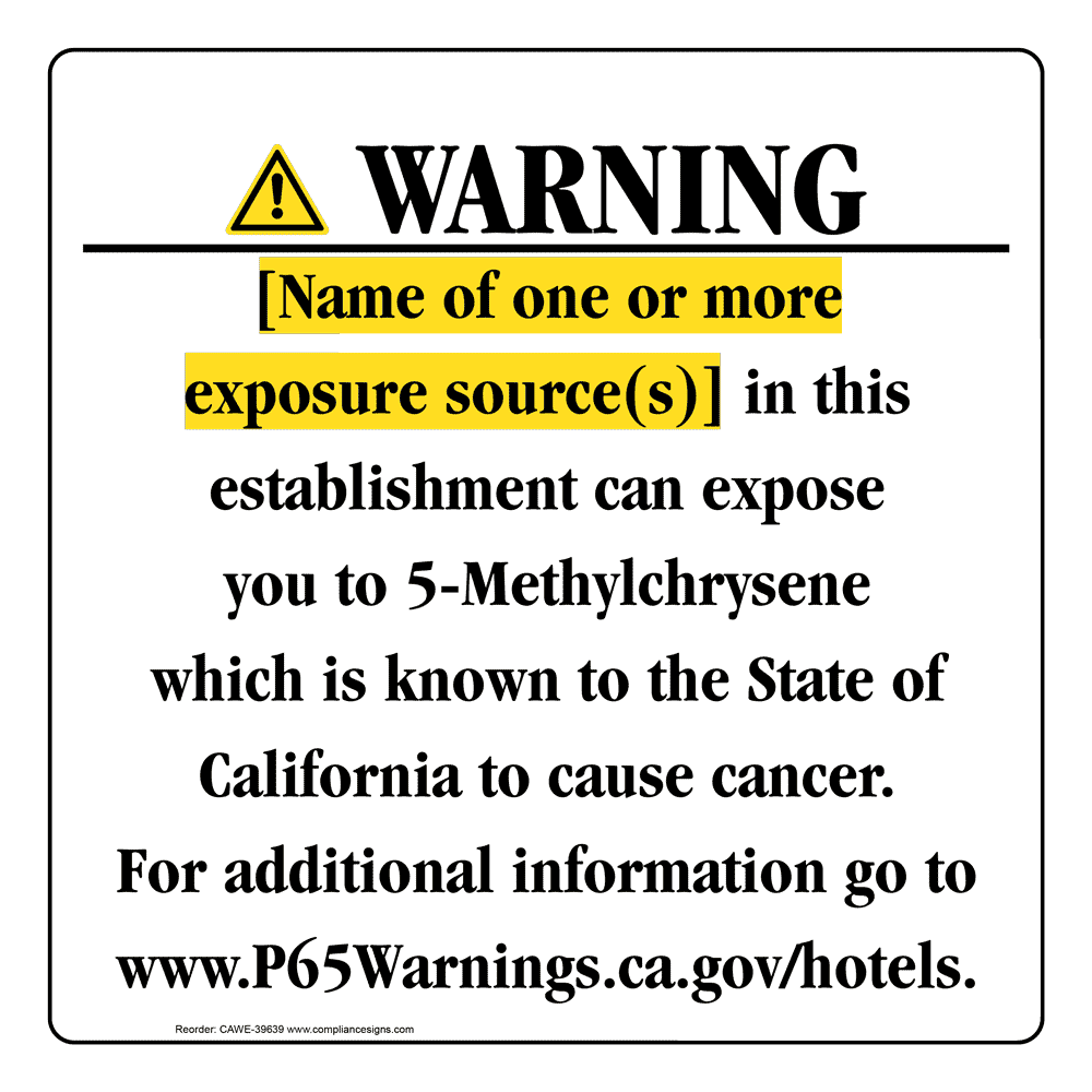 California Prop 65 Hotel Warning Sign CAWE-39639