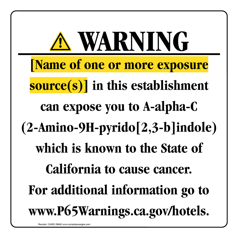 California Prop 65 Hotel Warning Sign CAWE-39645