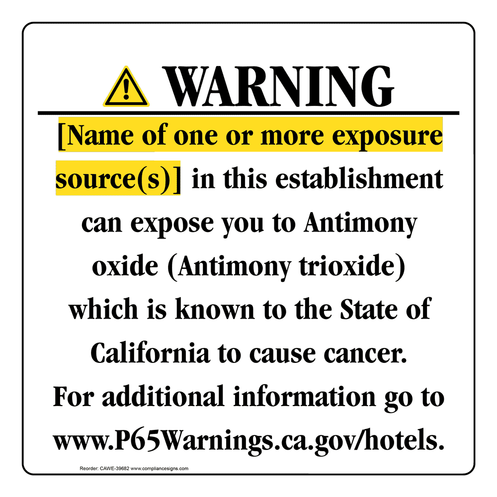 California Prop 65 Hotel Warning Sign CAWE-39682