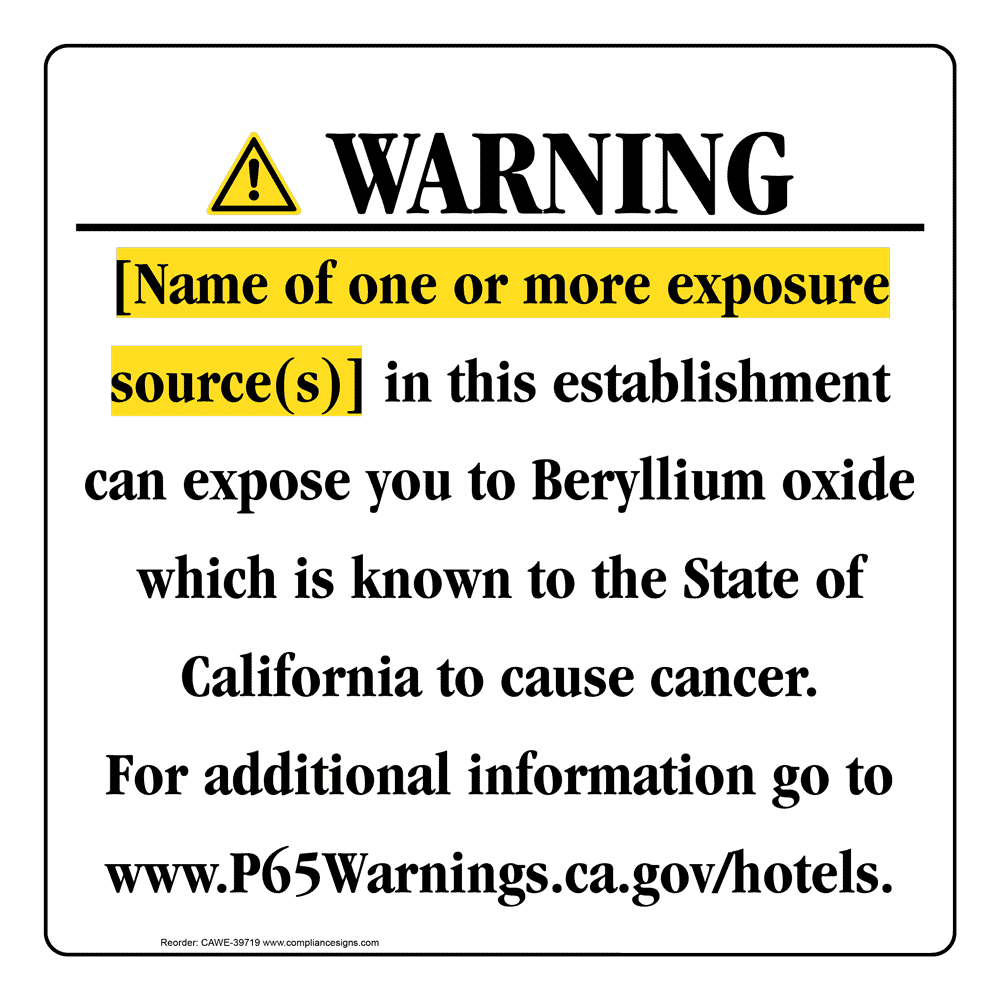 California Prop 65 Hotel Warning Sign CAWE-39719